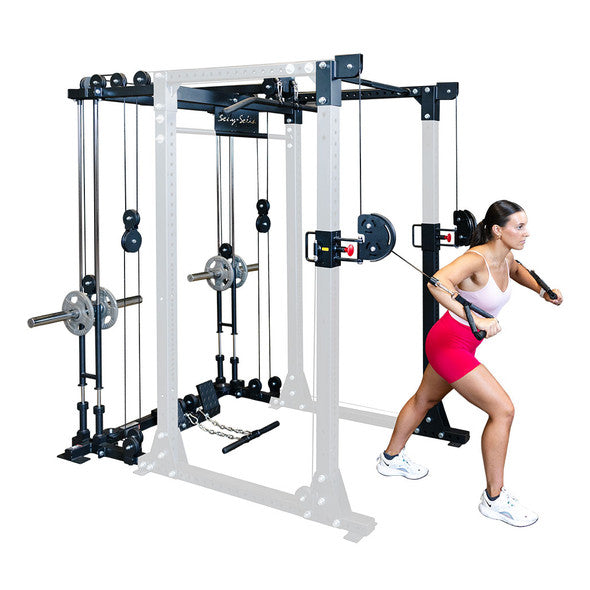 Body-Solid GPRFT functional trainer attachment mounted to a power rack