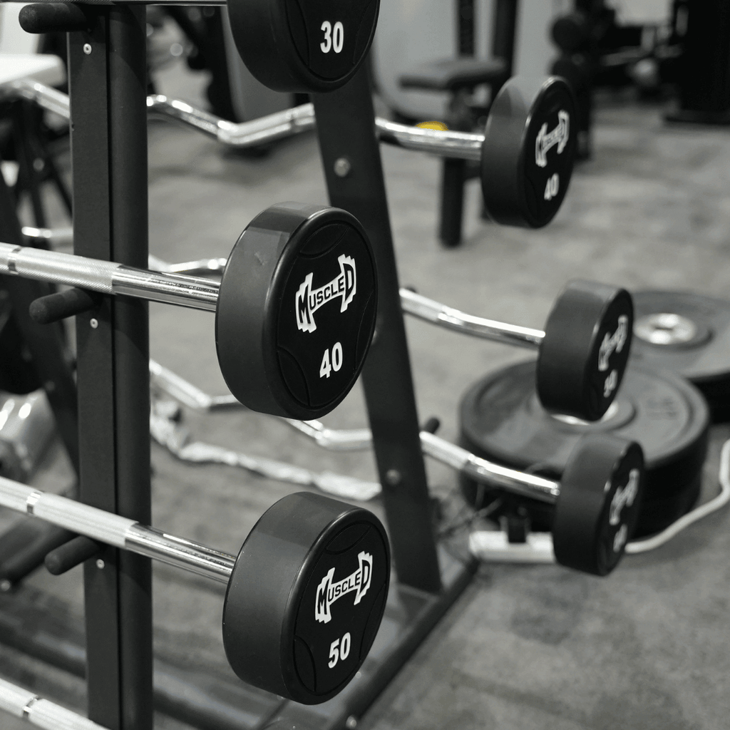 Pro Urethane Barbell Set(Straight or Curl) - 20 to 110 lbs (Barbell Set Only) - Muscle D Fitness - Premium Quality Urethane Barbell Set