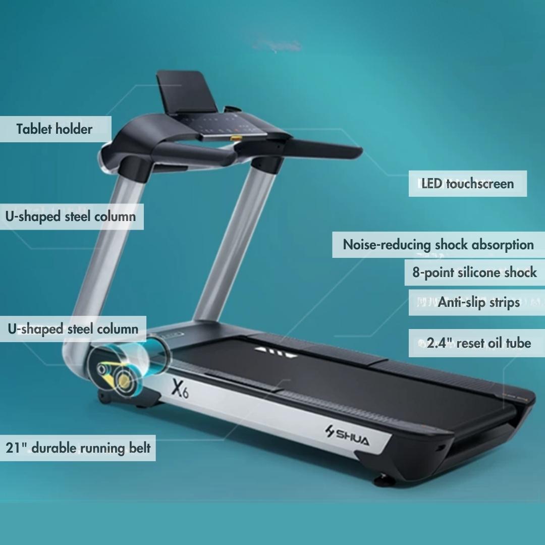 X6 Light Commercial Treadmill - Muscle D Fitness - LED Console - Cup Holder