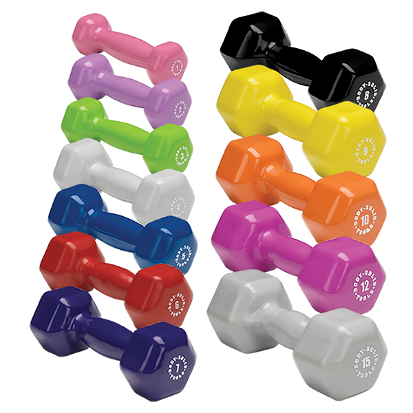 Body-Solid Tools Vinyl Dumbbells (BSTVD Series, 1-15 lb, Color-Coded)