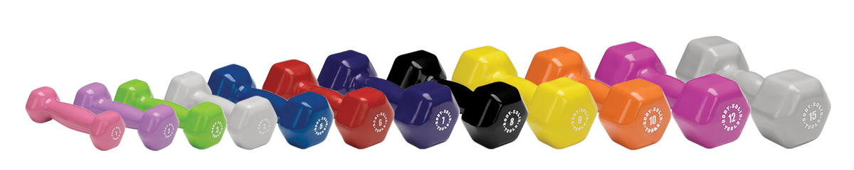 Body-Solid Tools Vinyl Dumbbells (BSTVD Series, 1-15 lb, Color-Coded)