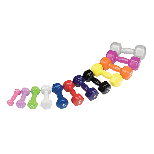 Body-Solid Tools Vinyl Dumbbells (BSTVD Series, 1-15 lb, Color-Coded)