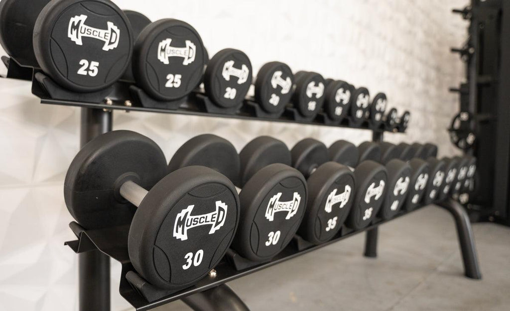 Pro Urethane Dumbbells - Muscle D Fitness - Quality Knurled Handles - Solid Design