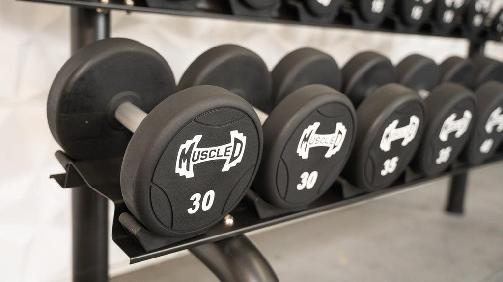 Pro Urethane Dumbbells - Muscle D Fitness - Quality Knurled Handles - Solid Design