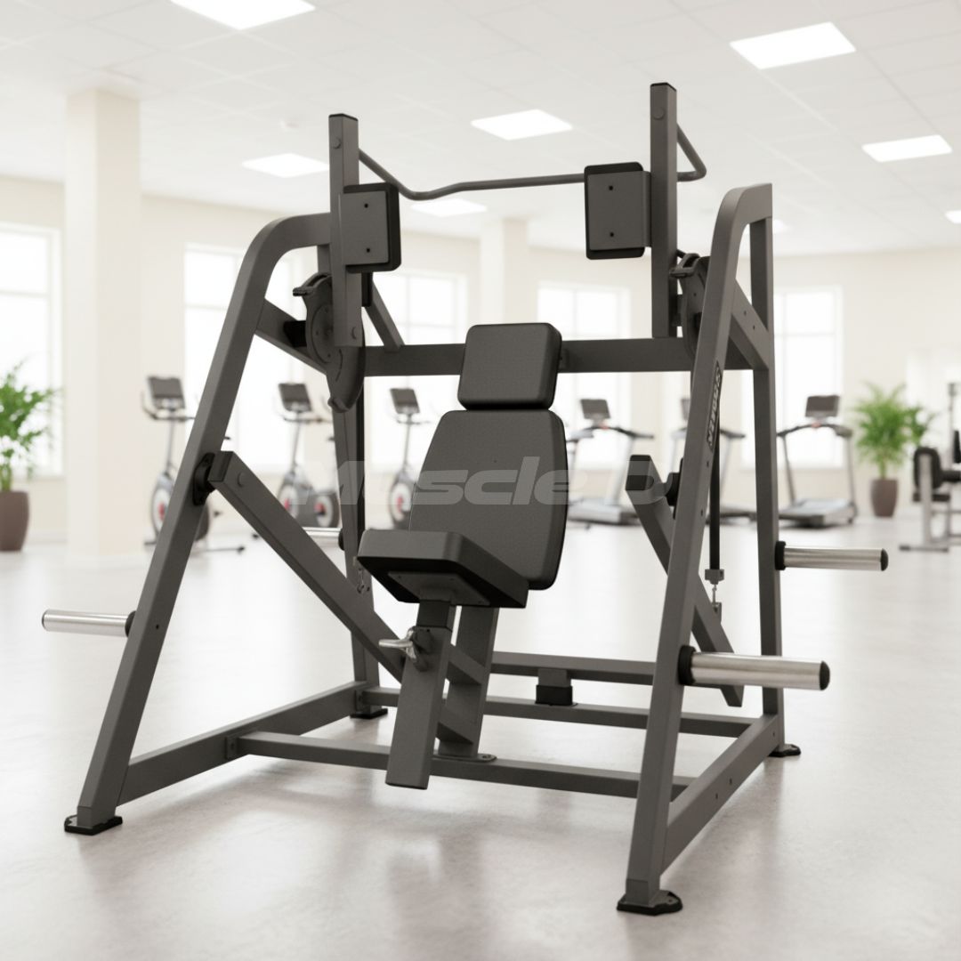 Excel Pull-Over - Muscle D Fitness - Plate Load Pull Machine - Weight Storage Pegs - Gas Piston Assisted Seat Adjustment