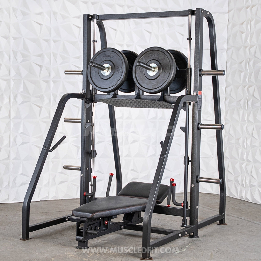 Excel Vertical Leg Press - Muscle D Fitness - Plate Load Leg Press - Adjustabe Back Pad - Weight Storage Pegs - Safety stops