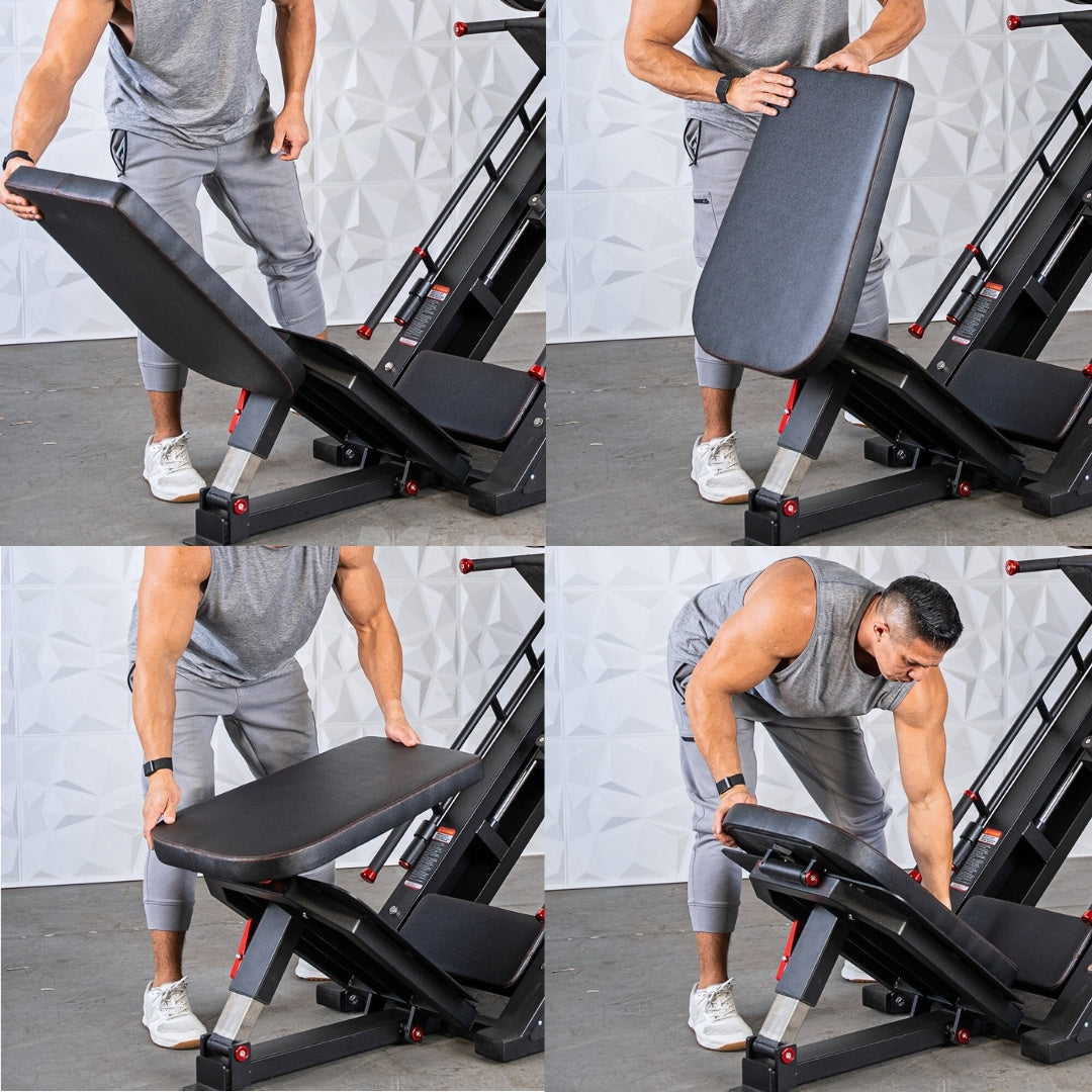 Excel Linear Hack/Leg Press - Muscle D Fitness - Plate Load Hack Squat Combo - Weight Storage Pegs - Adjustable Foot Plate / Back Pad