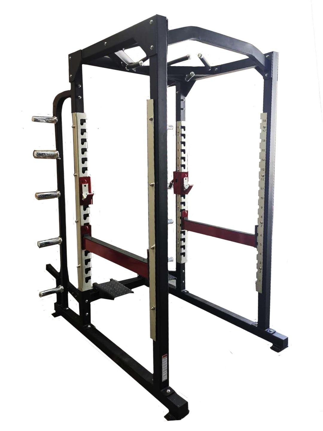 Power Cage - Muscle D Fitness - Commercial Squat Rack - Functional Pull-Up Bar - 10 Weight Storage Pegs - Power Rack