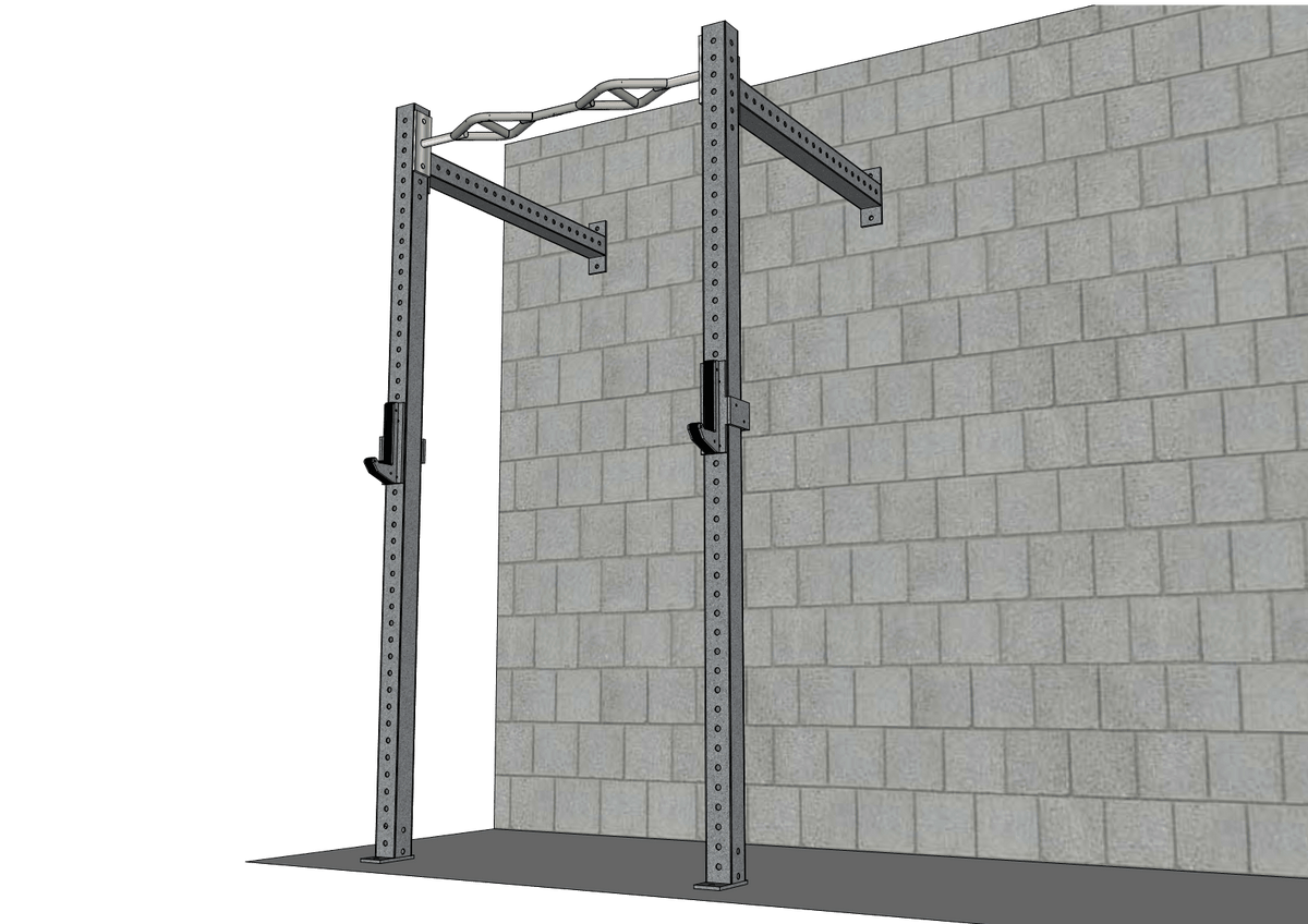 TGrip Commercial 4' Wall Mount Rig - 3x3 Steel - Functional Multi-Grip Pull-Up - Sandwich Style J-Hooks