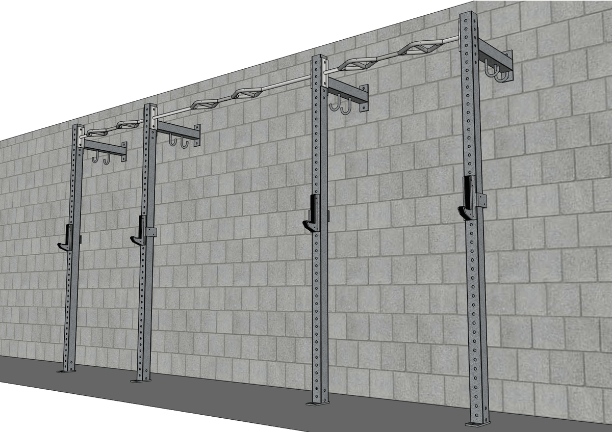 TGrip Commercial 14' Low Profile Wall Mount Rig - 3x3 Steel - Functional Multi-Grip Pull-Up - Sandwich Style J-Hooks