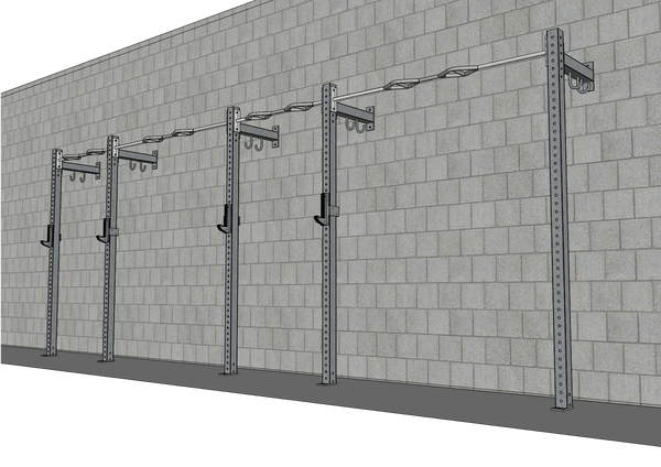 TGrip Commercial 20' Low Profile Wall Mount Rig - 3x3 Steel - Functional Multi-Grip Pull-Up - Sandwich Style J-Hooks