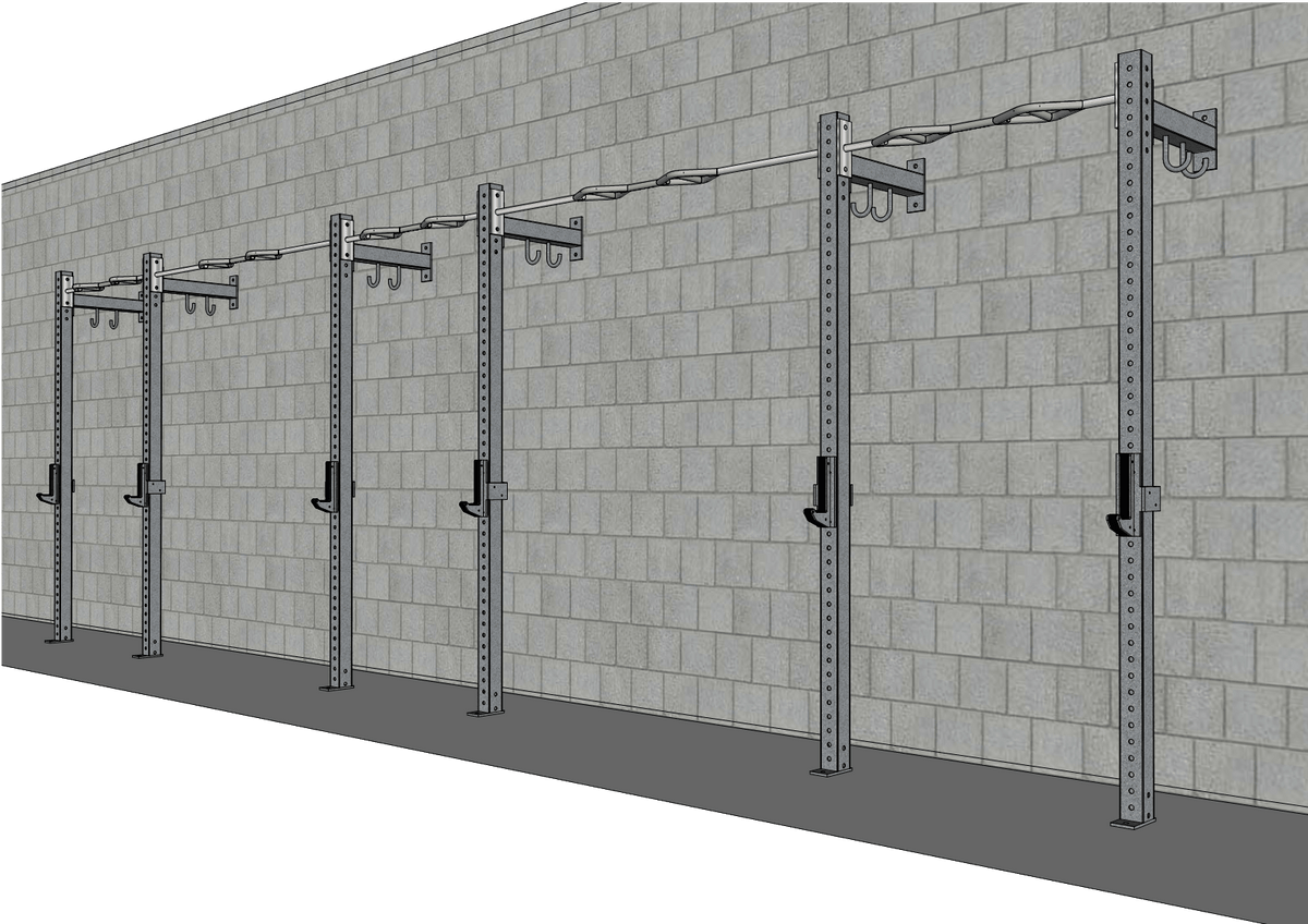 TGrip Commercial 24' Low Profile Wall Mount Rig - 3x3 Steel - Functional Multi-Grip Pull-Up - Sandwich Style J-Hooks