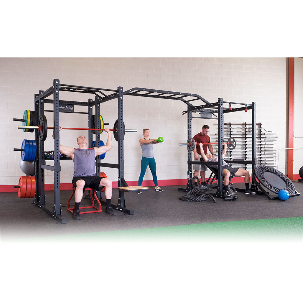 SPR1000SSDBBACK Double Power Racks with Rear Extensions and Monkey Bars with Safety Straps