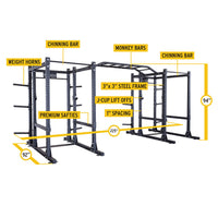 SPR1000SSDBBACK Double Power Racks with Rear Extensions and Monkey Bars with Safety Straps