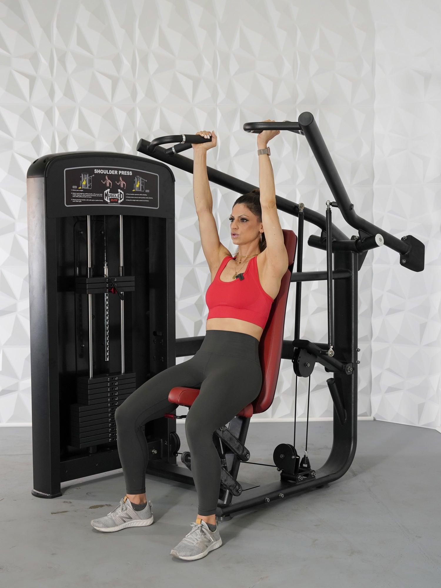 Elite Selectorized Shoulder Press - Muscle D Fitness - Commercial Adjustable Seated Pin Selectorized Shoulder Press Traps Shoulder Workout