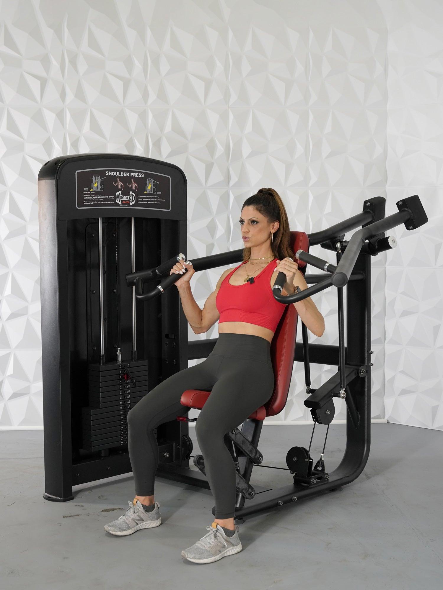 Elite Selectorized Shoulder Press - Muscle D Fitness - Commercial Adjustable Seated Pin Selectorized Shoulder Press Traps Shoulder Workout