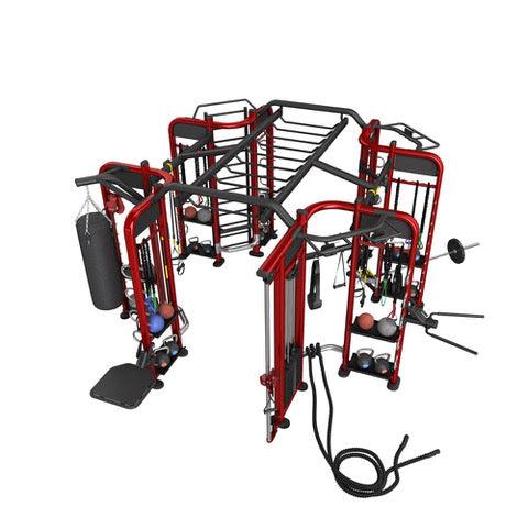 Megatron Multi Tower Training Station - Muscle D Fitness - Monkey Bars - Heavy Bag - Dip Station - Equipment Storage - Pull-Up Station