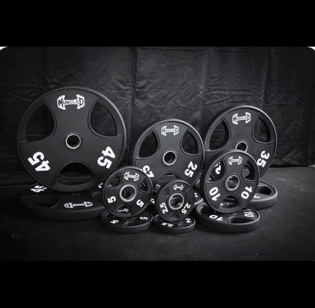 Hard Chrome Olympic Bar and Olympic Urethane Weight Plate Sets